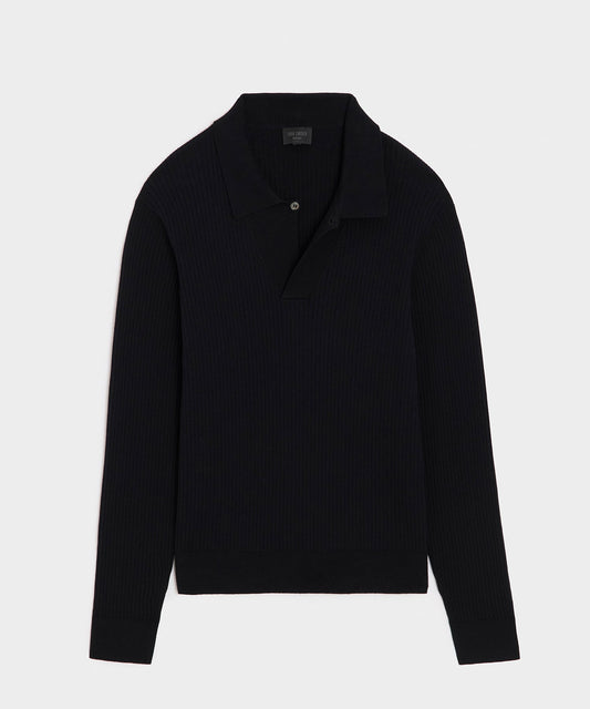 Ribbed Cotton-Cashmere Sweater Polo - Black