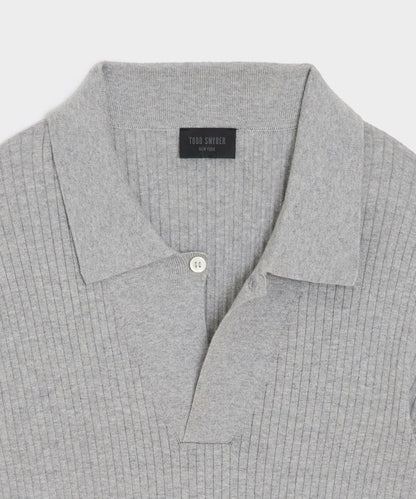 Ribbed Cotton-Cashmere Sweater Polo - Heather Grey