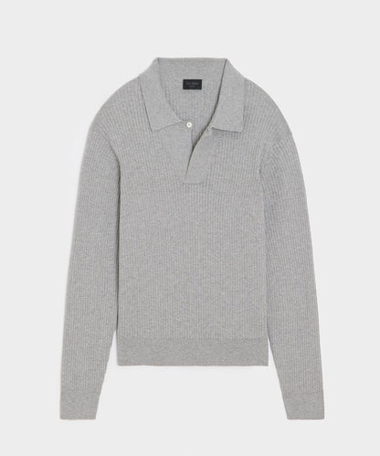 Ribbed Cotton-Cashmere Sweater Polo - Heather Grey