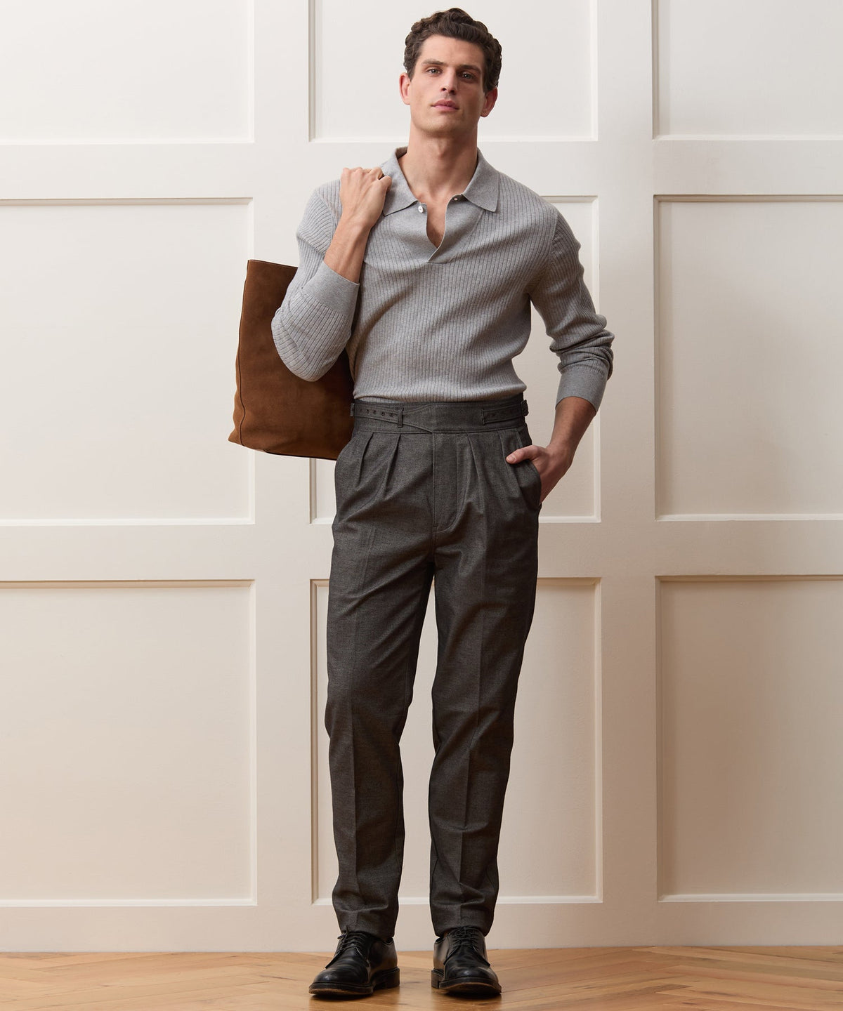 Ribbed Cotton-Cashmere Sweater Polo - Heather Grey