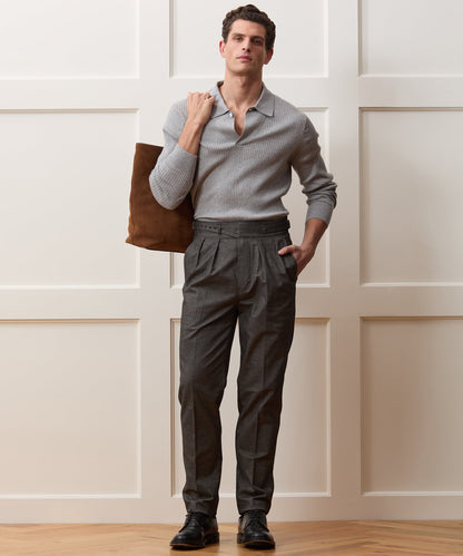 Ribbed Cotton-Cashmere Sweater Polo - Heather Grey