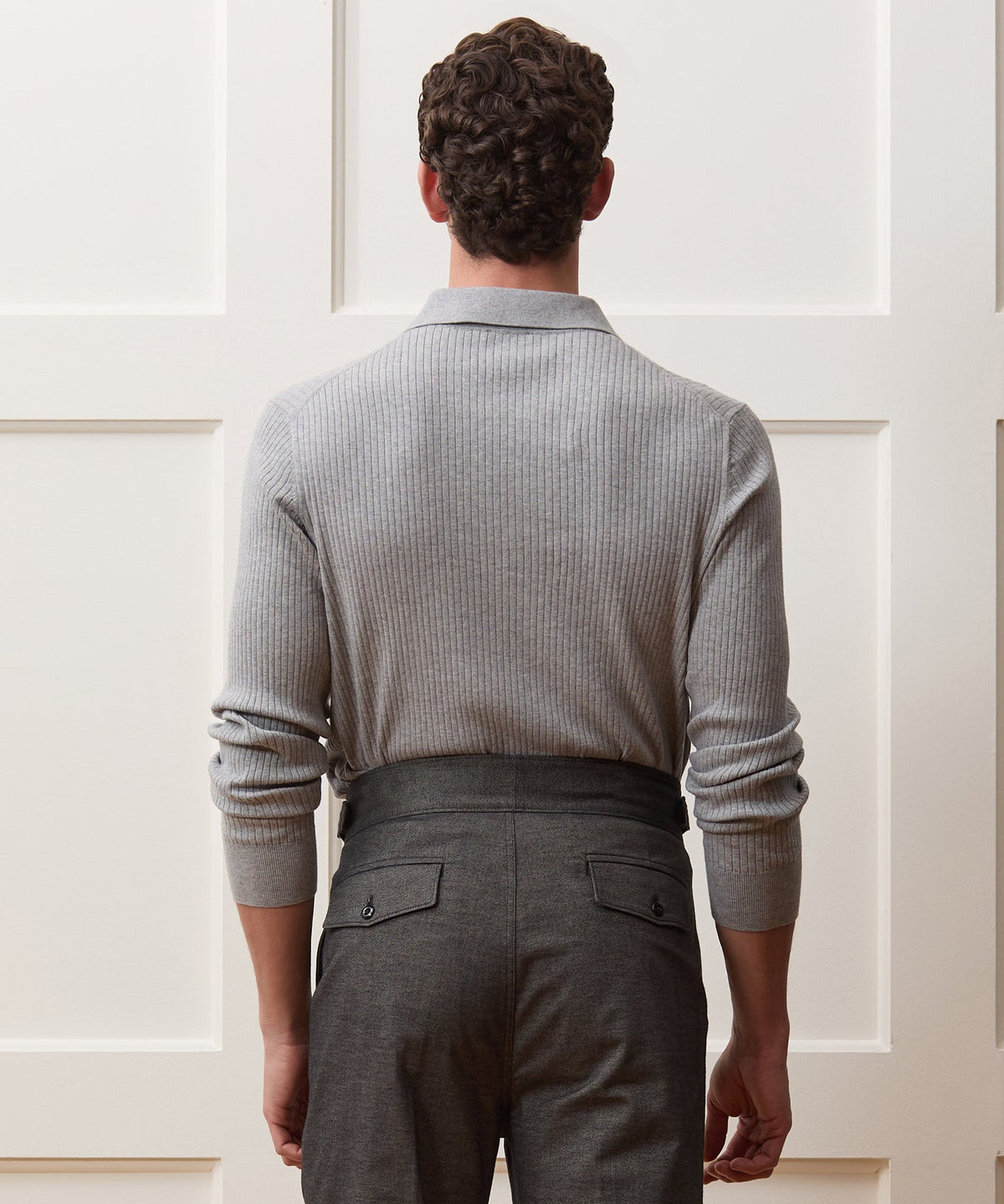 Ribbed Cotton-Cashmere Sweater Polo - Heather Grey