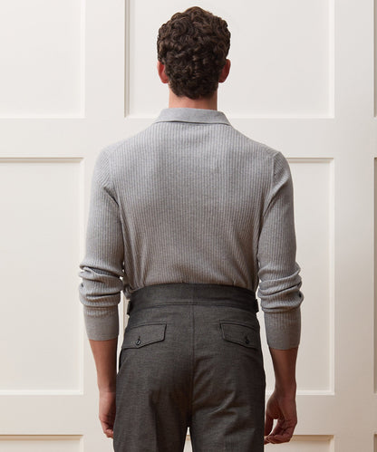 Ribbed Cotton-Cashmere Sweater Polo - Heather Grey