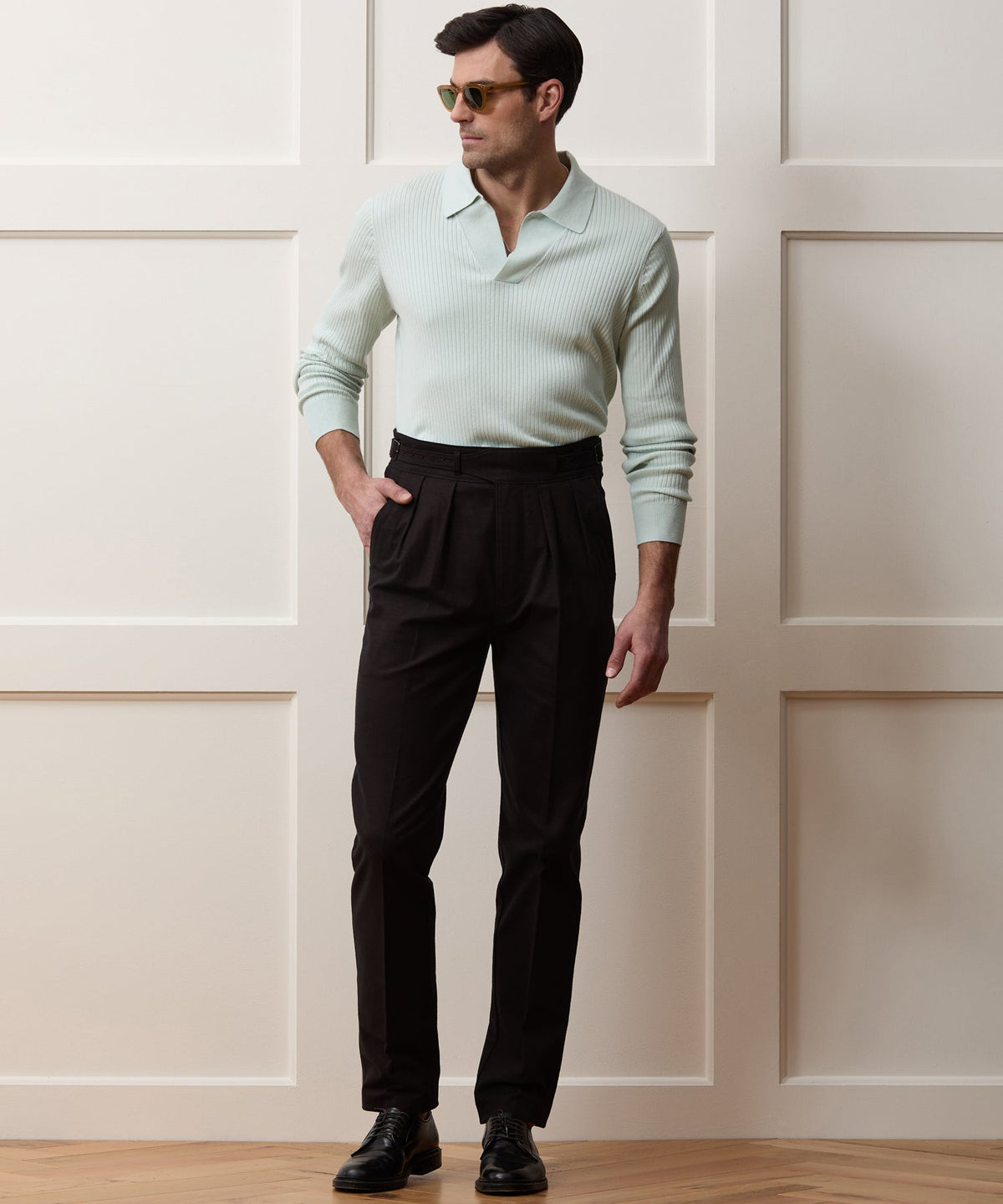 Ribbed Cotton-Cashmere Sweater Polo - Mint