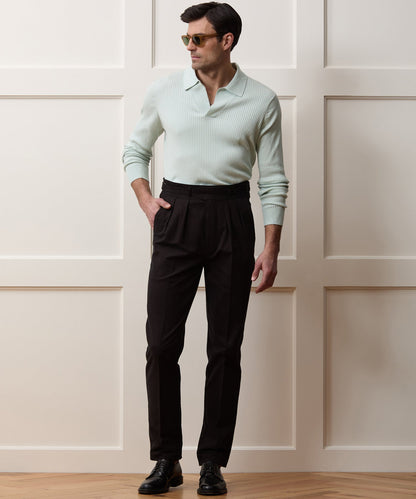Ribbed Cotton-Cashmere Sweater Polo - Mint