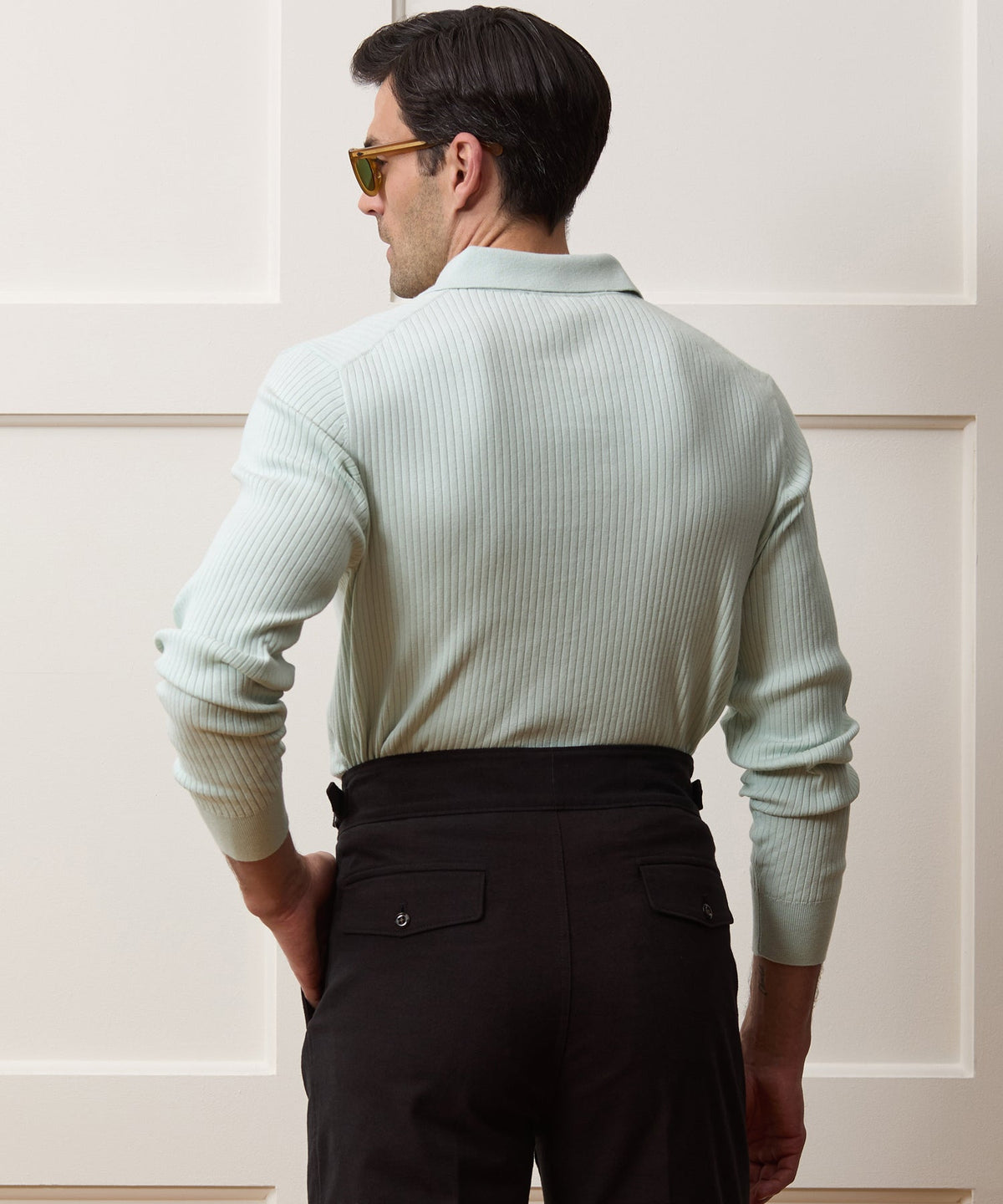 Ribbed Cotton-Cashmere Sweater Polo - Mint
