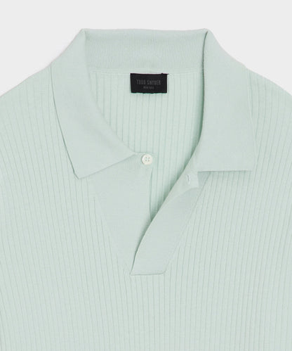 Ribbed Cotton-Cashmere Sweater Polo - Mint