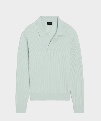 Ribbed Cotton-Cashmere Sweater Polo - Mint