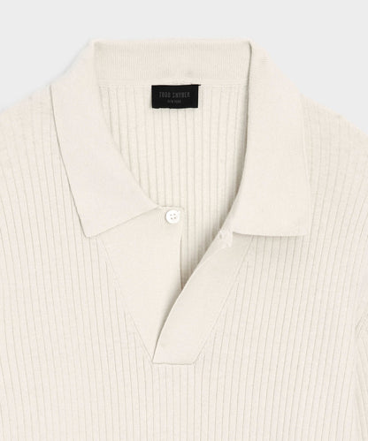 Ribbed Cotton-Cashmere Sweater Polo - Bisque