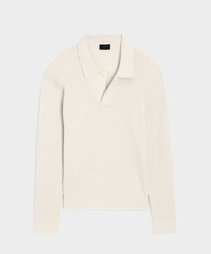Ribbed Cotton-Cashmere Sweater Polo - Bisque