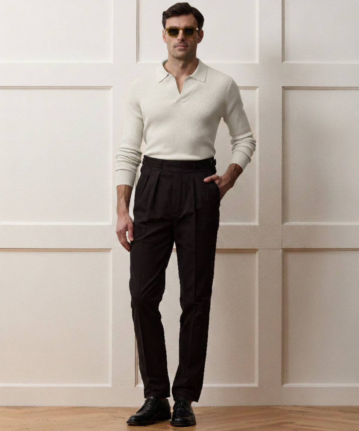 Ribbed Cotton-Cashmere Sweater Polo - Bisque