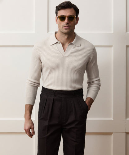 Ribbed Cotton-Cashmere Sweater Polo - Bisque