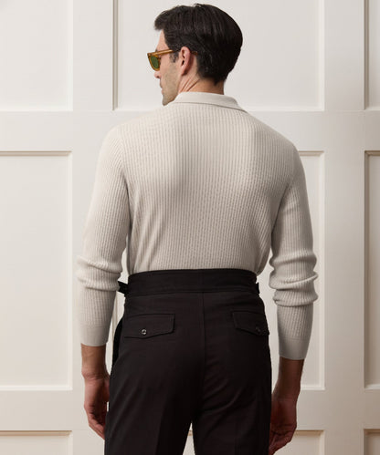 Ribbed Cotton-Cashmere Sweater Polo - Bisque
