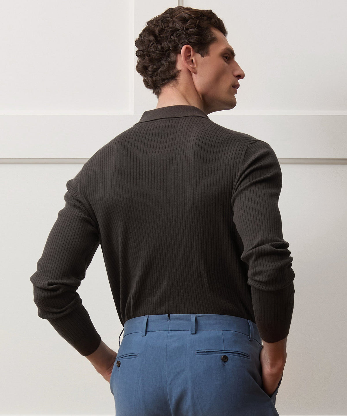 Ribbed Cotton-Cashmere Sweater Polo - Caviar