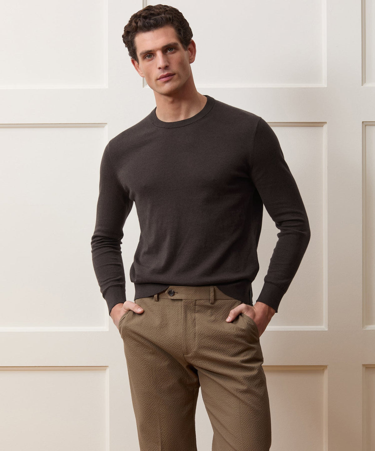 Cotton-Cashmere Crewneck Sweater - Caviar