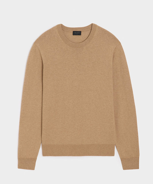 Cotton-Cashmere Crewneck Sweater - Heather Camel
