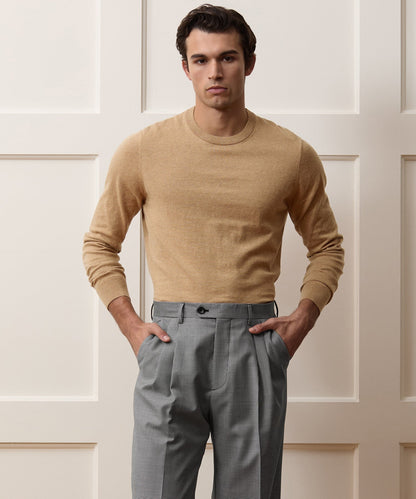 Cotton-Cashmere Crewneck Sweater - Heather Camel