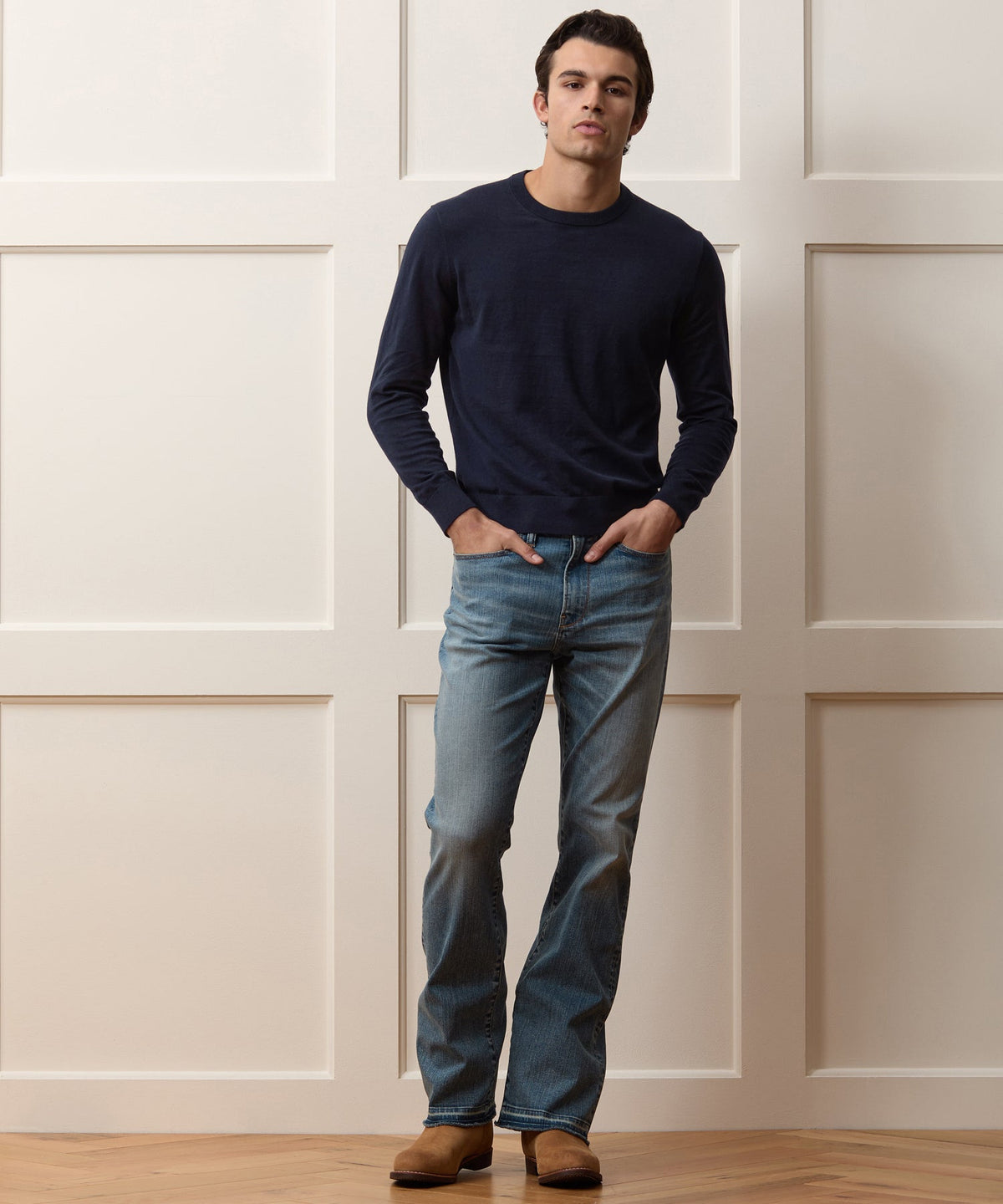 Cotton-Cashmere Crewneck Sweater - Navy
