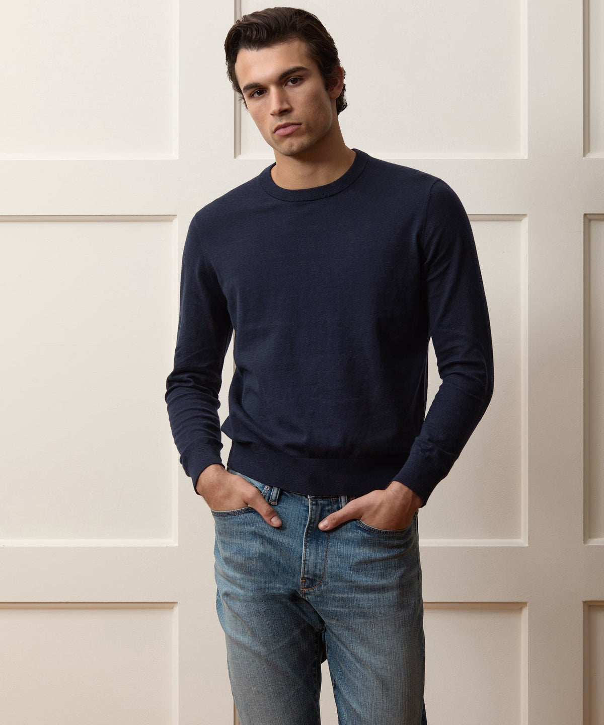 Cotton-Cashmere Crewneck Sweater - Navy