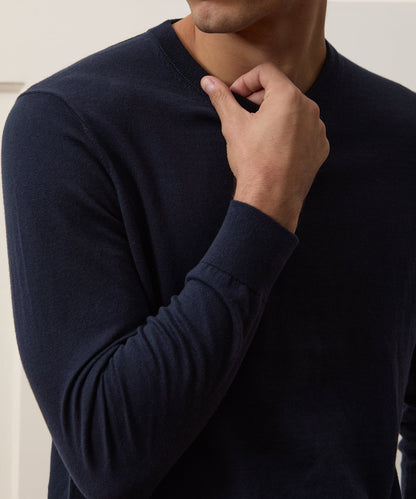 Cotton-Cashmere Crewneck Sweater - Navy
