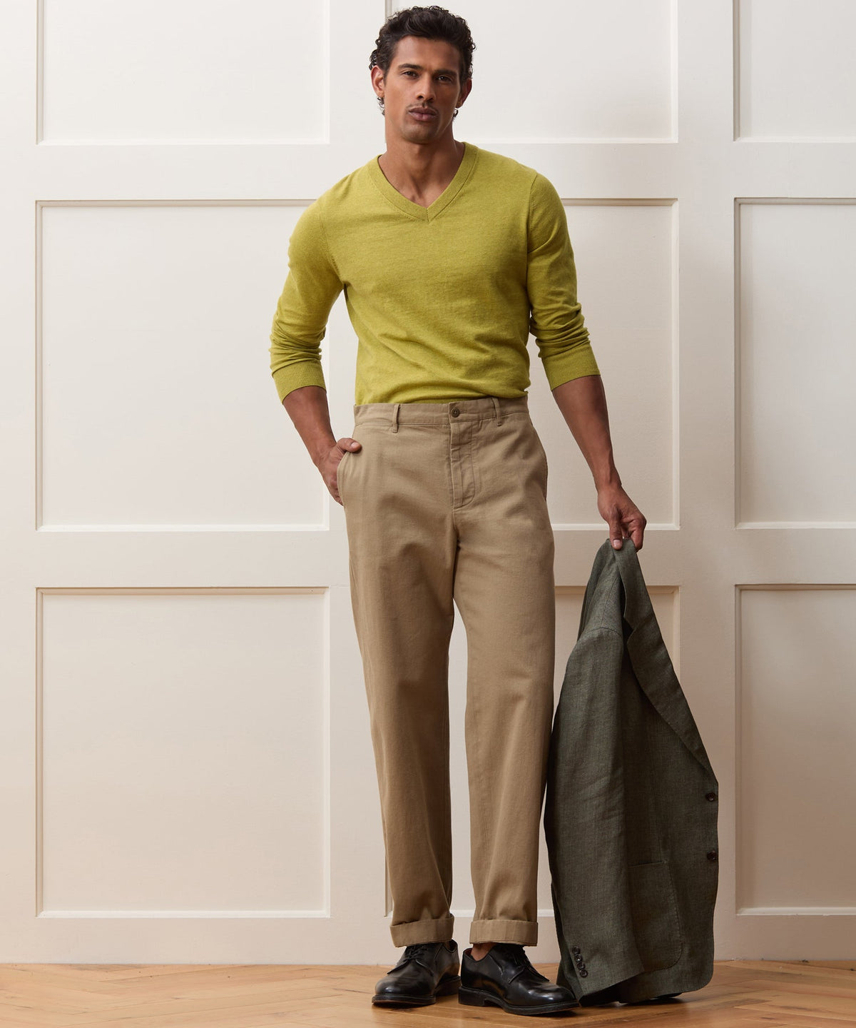 Cotton-Cashmere V-Neck - Green Leaf