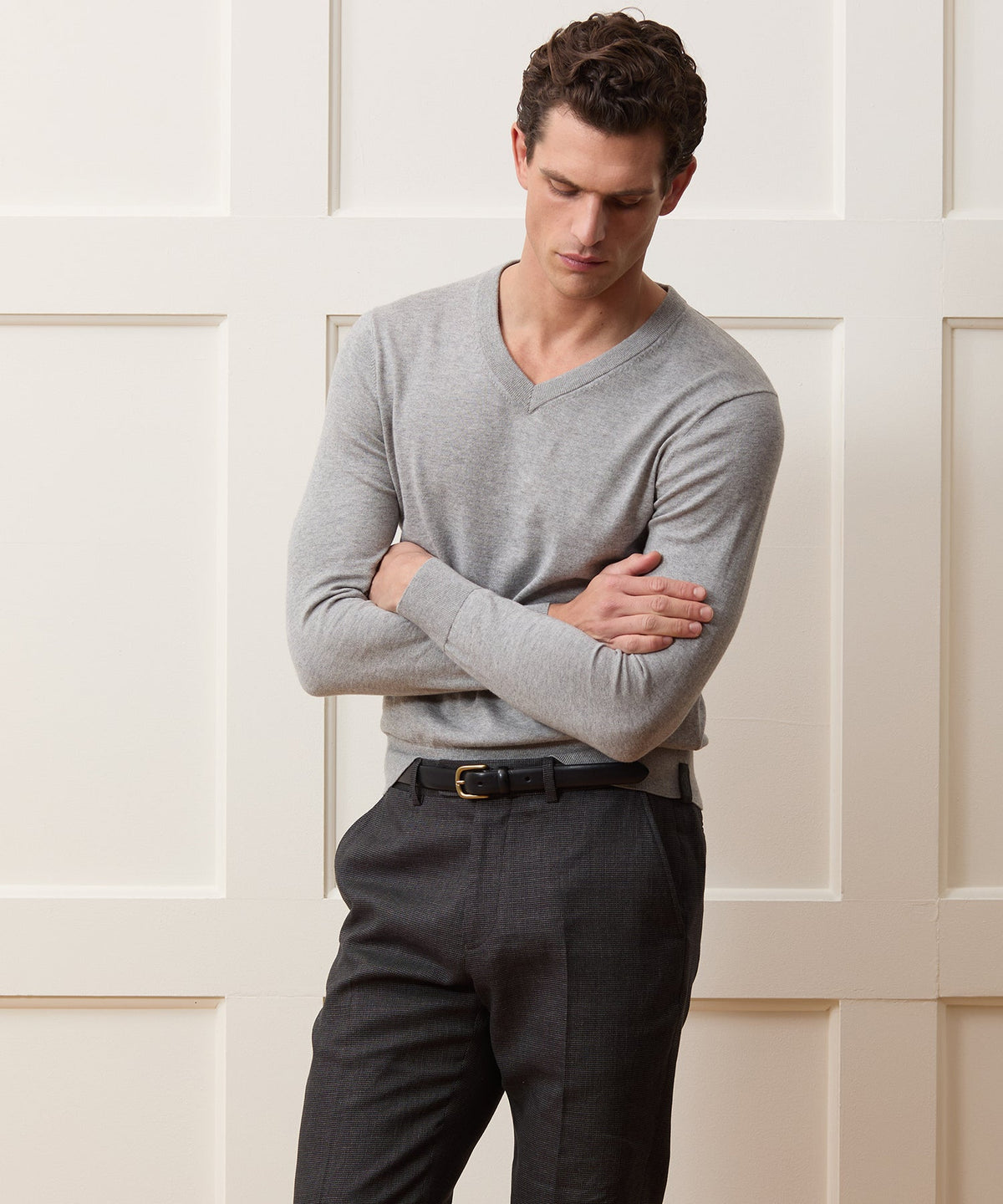 Cotton-Cashmere V-Neck - Heather Grey