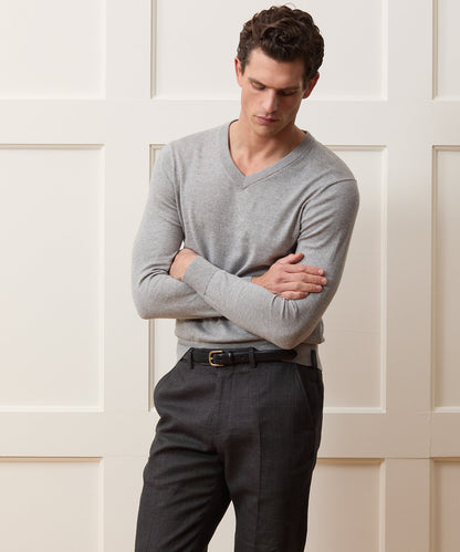 Cotton-Cashmere V-Neck - Heather Grey
