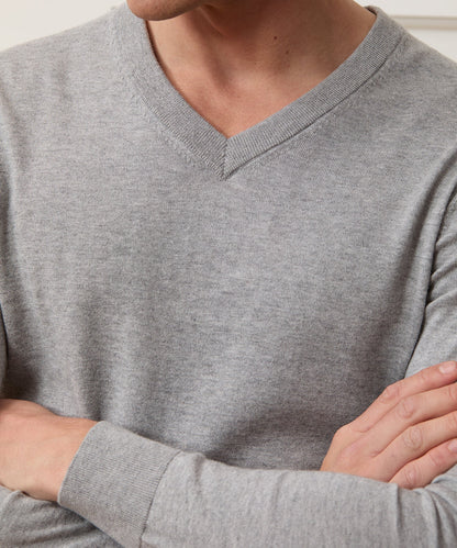 Cotton-Cashmere V-Neck - Heather Grey