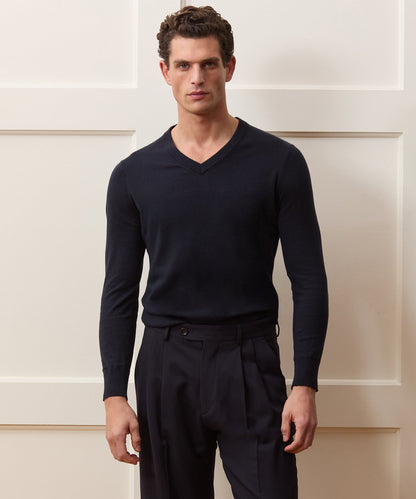 Cotton-Cashmere V-Neck - Navy