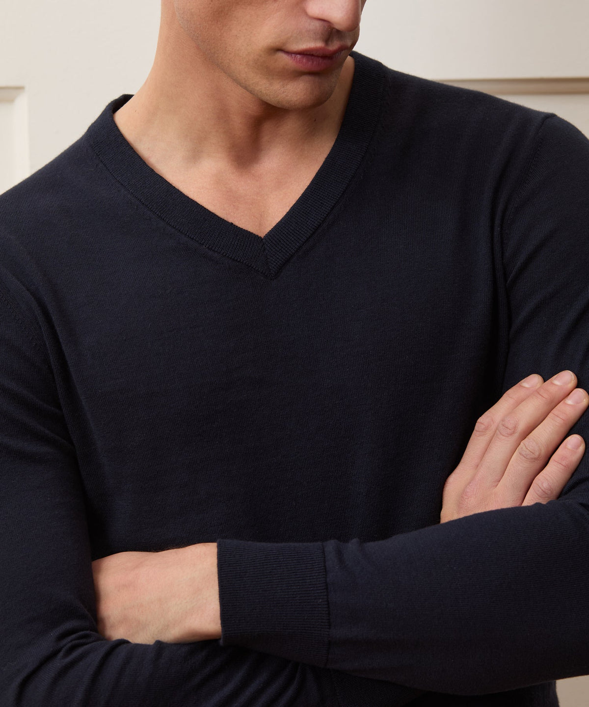Cotton-Cashmere V-Neck - Navy
