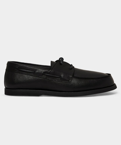 Porto Leather Boat Shoe - Black