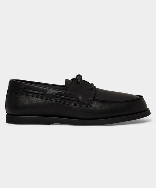 Porto Leather Boat Shoe - Black