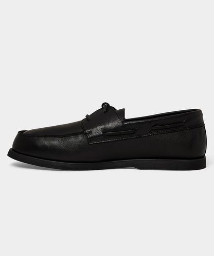 Porto Leather Boat Shoe - Black