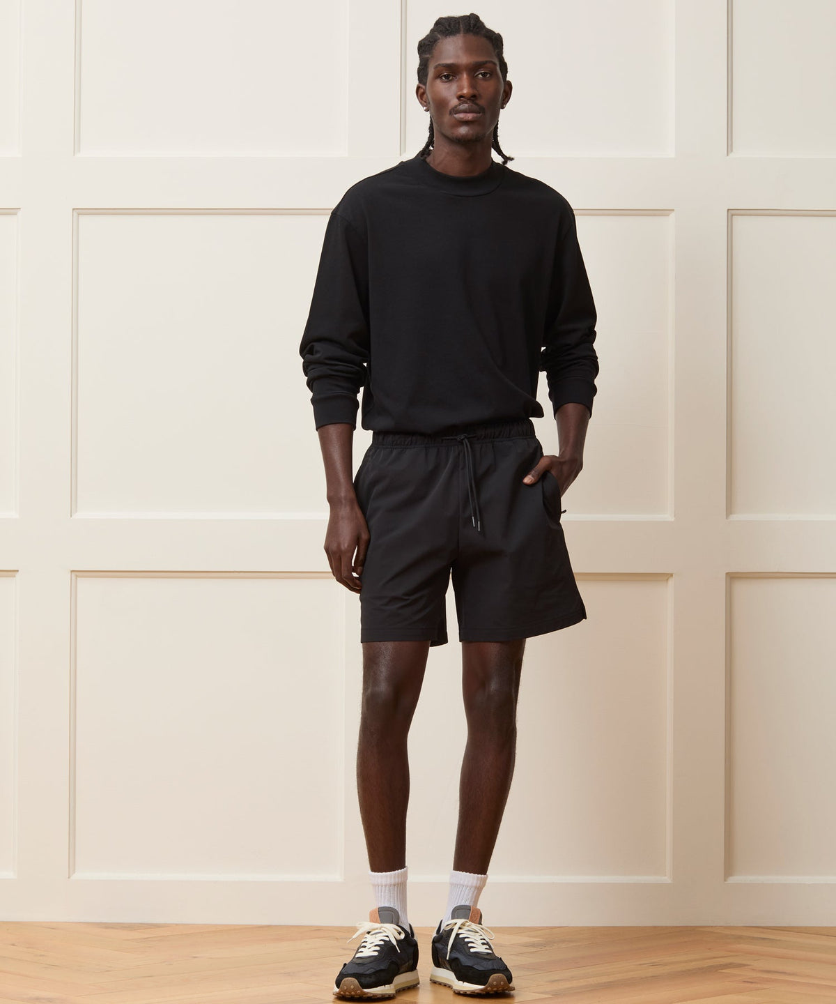 Boxy Jersey Mockneck Tee - Black