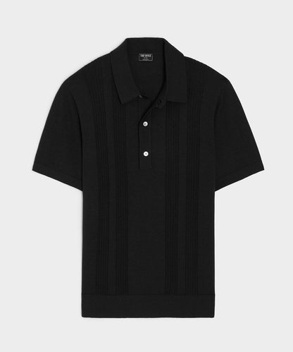 Silk-Cotton Ribbed Sweater Polo - Dark Charcoal