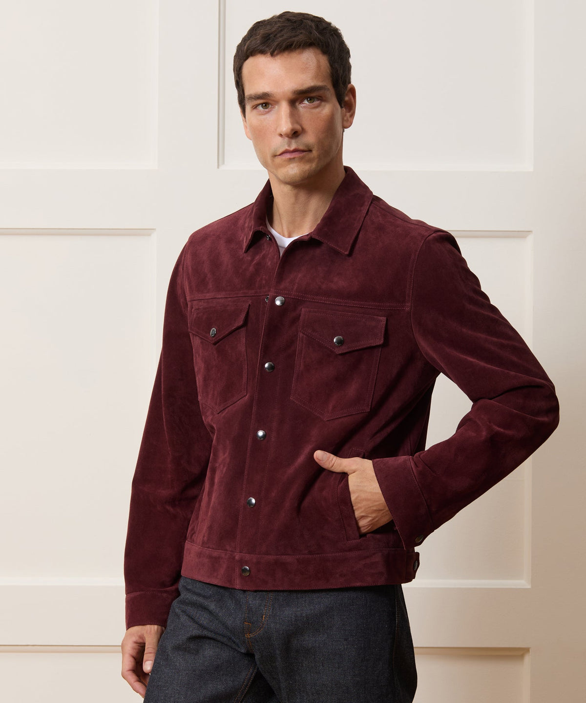 Italian Suede Dylan Jacket - Oxblood Red