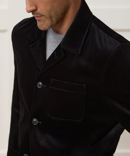 Italian Velvet Tailored Chore Coat - Black