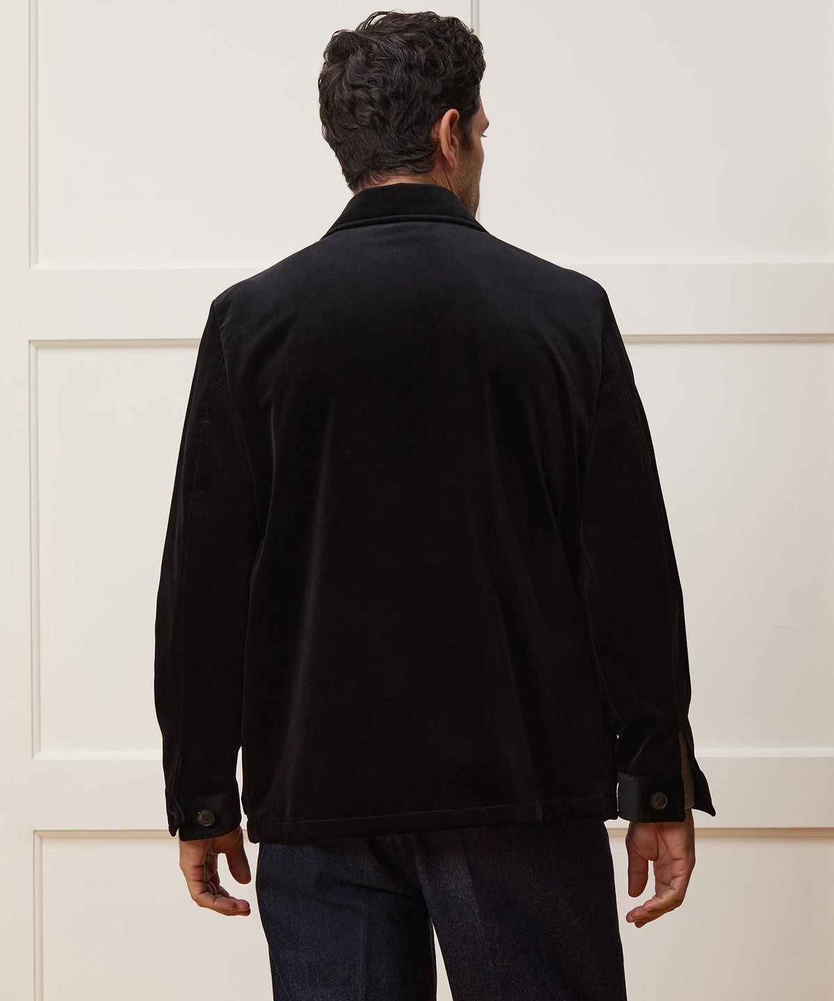 Italian Velvet Tailored Chore Coat - Black