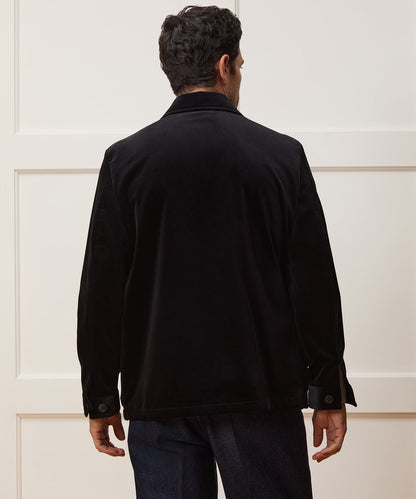 Italian Velvet Tailored Chore Coat - Black