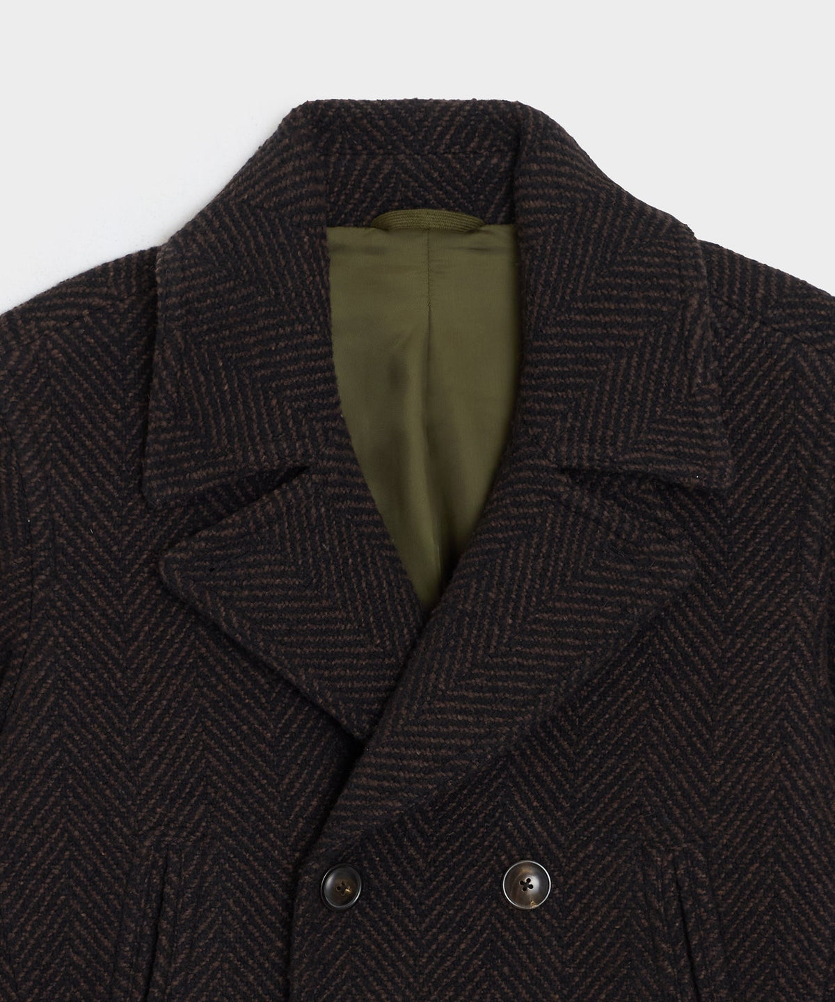 Italian Wool Herringbone Peacoat - Brown