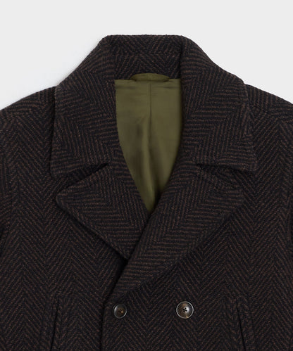 Italian Wool Herringbone Peacoat - Brown