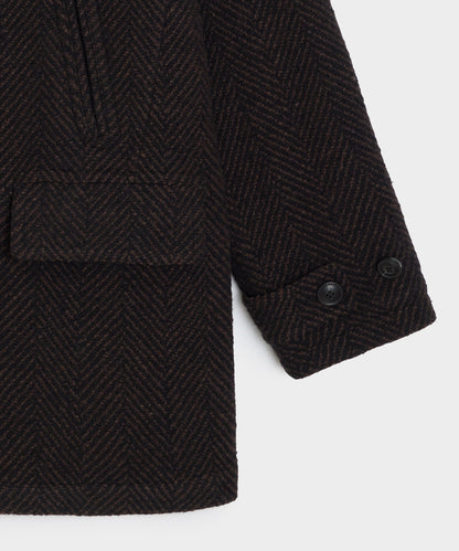 Italian Wool Herringbone Peacoat - Brown