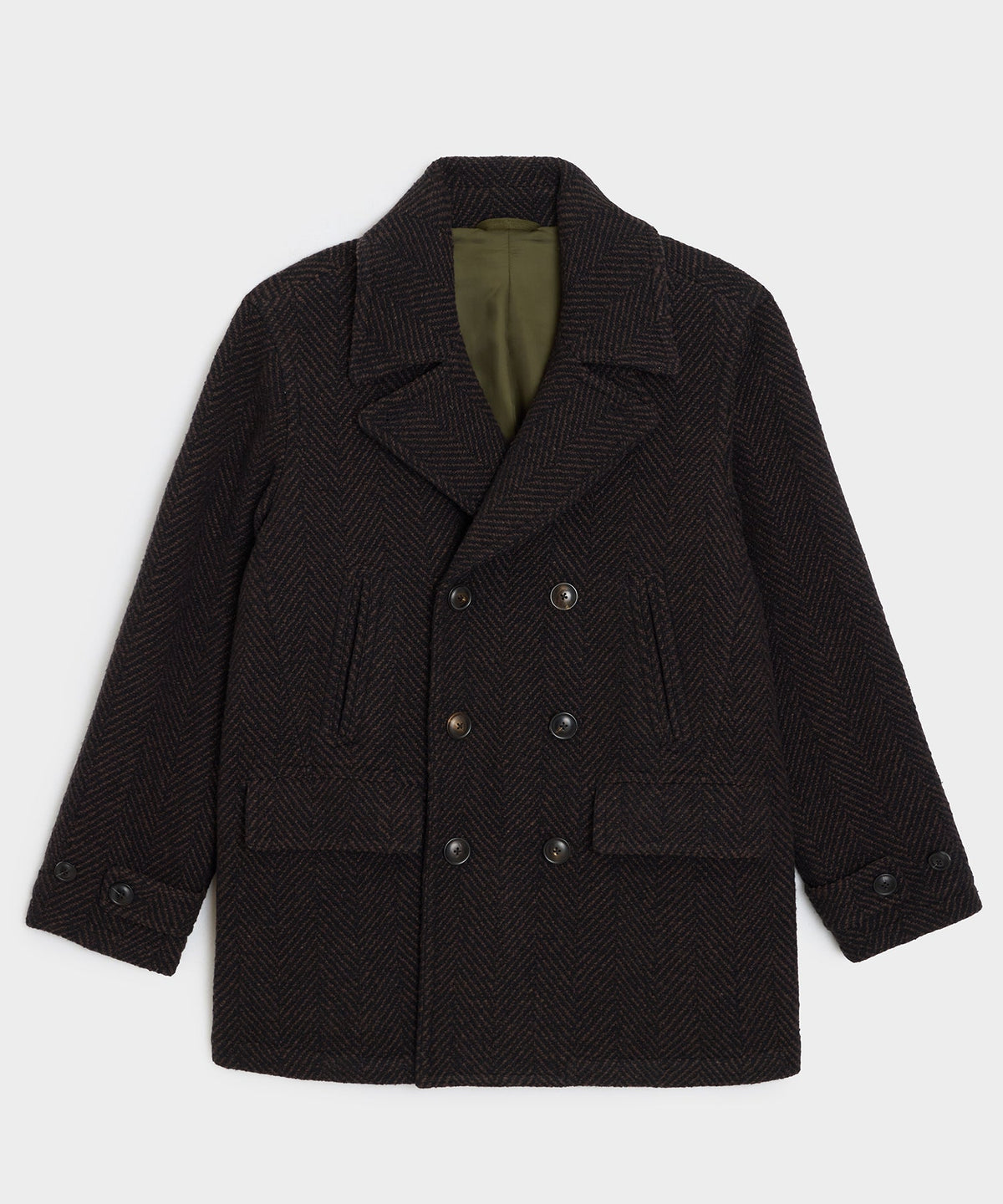 Italian Wool Herringbone Peacoat - Brown