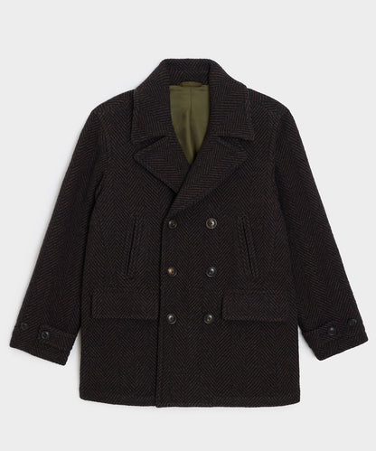 Italian Wool Herringbone Peacoat - Brown