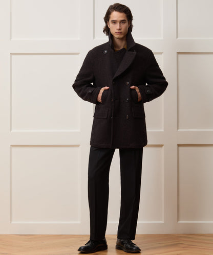 Italian Wool Herringbone Peacoat - Brown