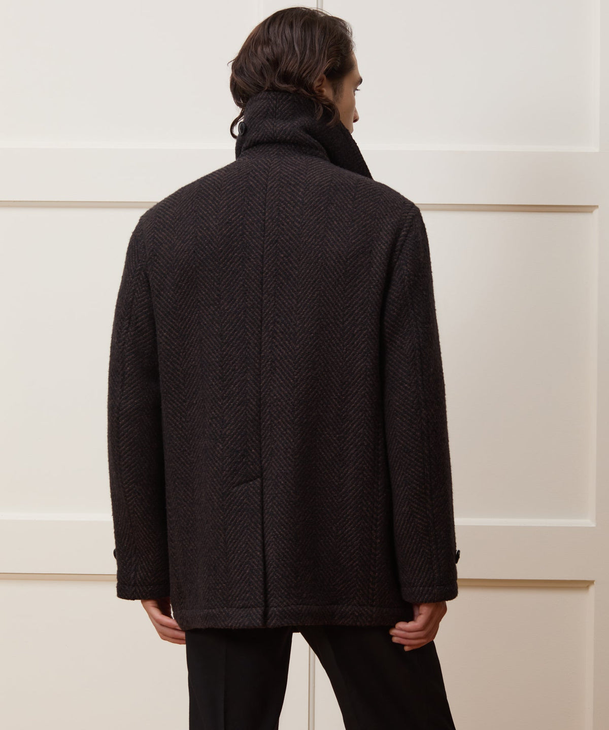 Italian Wool Herringbone Peacoat - Brown