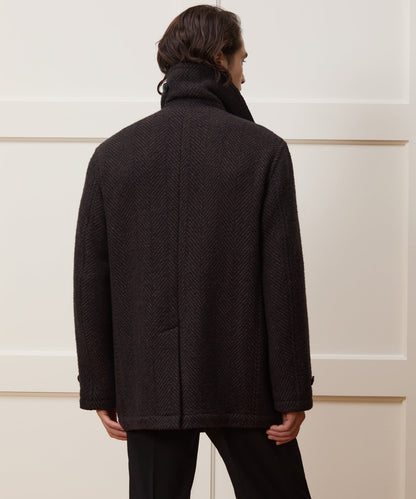 Italian Wool Herringbone Peacoat - Brown