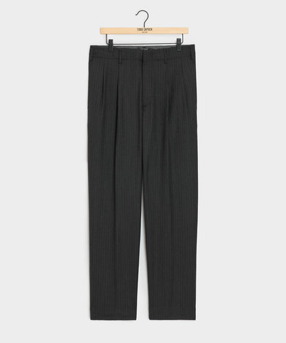Italian Flannel Striped Hollywood Trouser - Charcoal