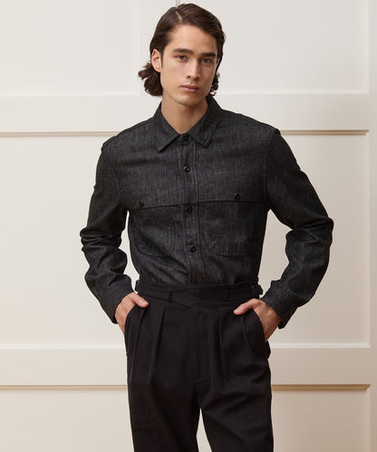 Denim Cape Shirt - Black