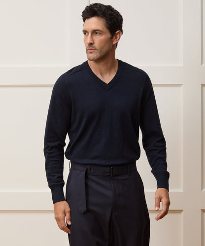 Merino V-Neck Sweater - Navy